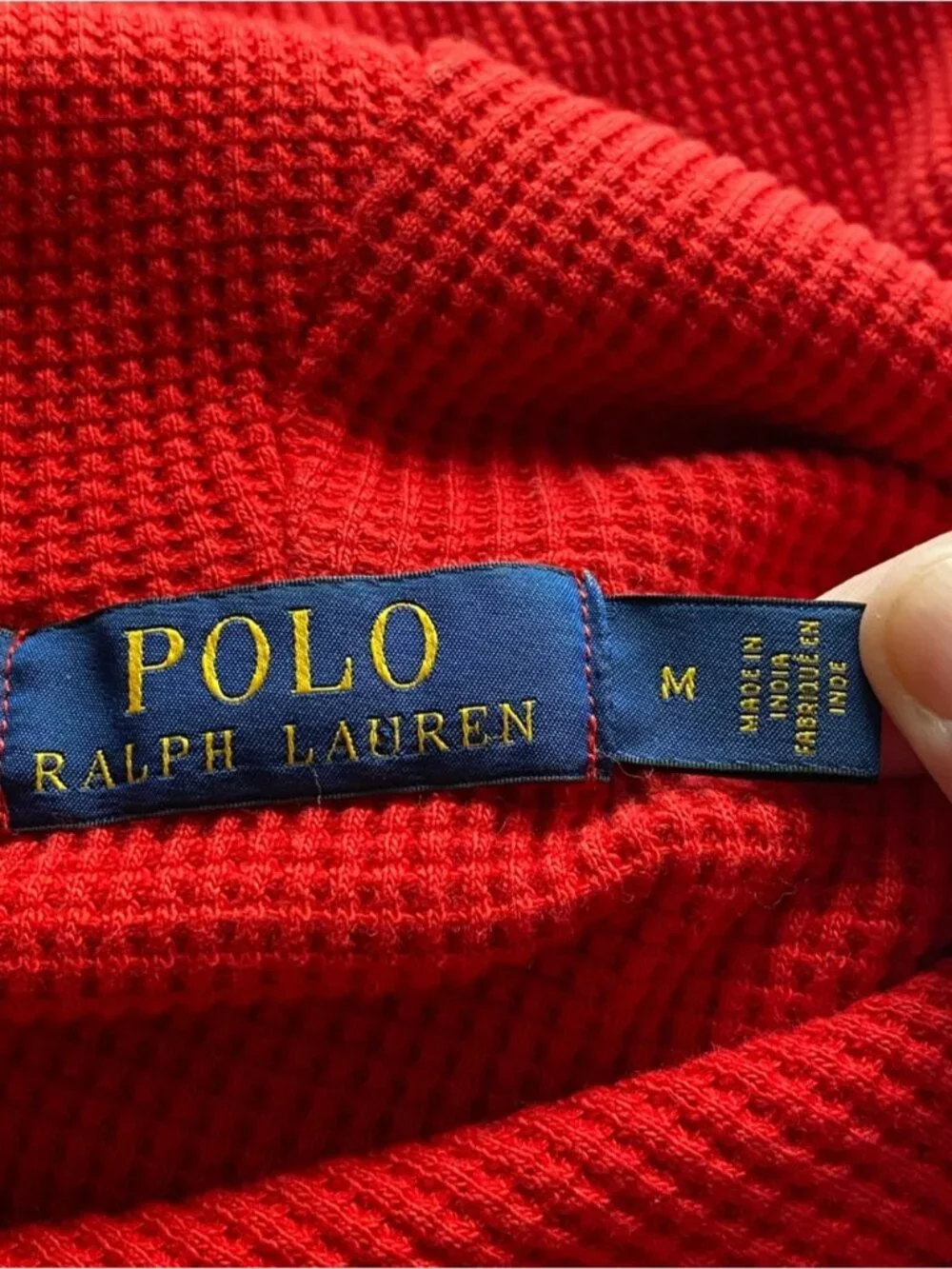Polo Ralph Lauren Waffle Knit Hoodie Men Medium Red Shirt Cotton Pony Logo FLAW